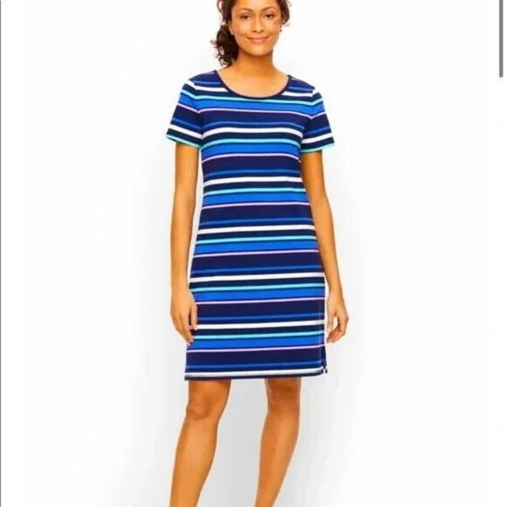 Liz Claiborne Dress Women's Size XL Navy Blue Striped Short Sleeve Preppy NWT